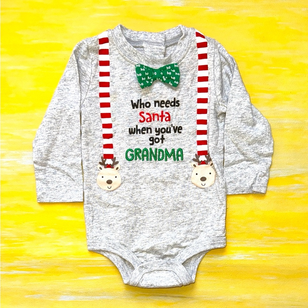 KoalaKids Gray Baby Bodysuit with Festive Santa Design Size 6-9M